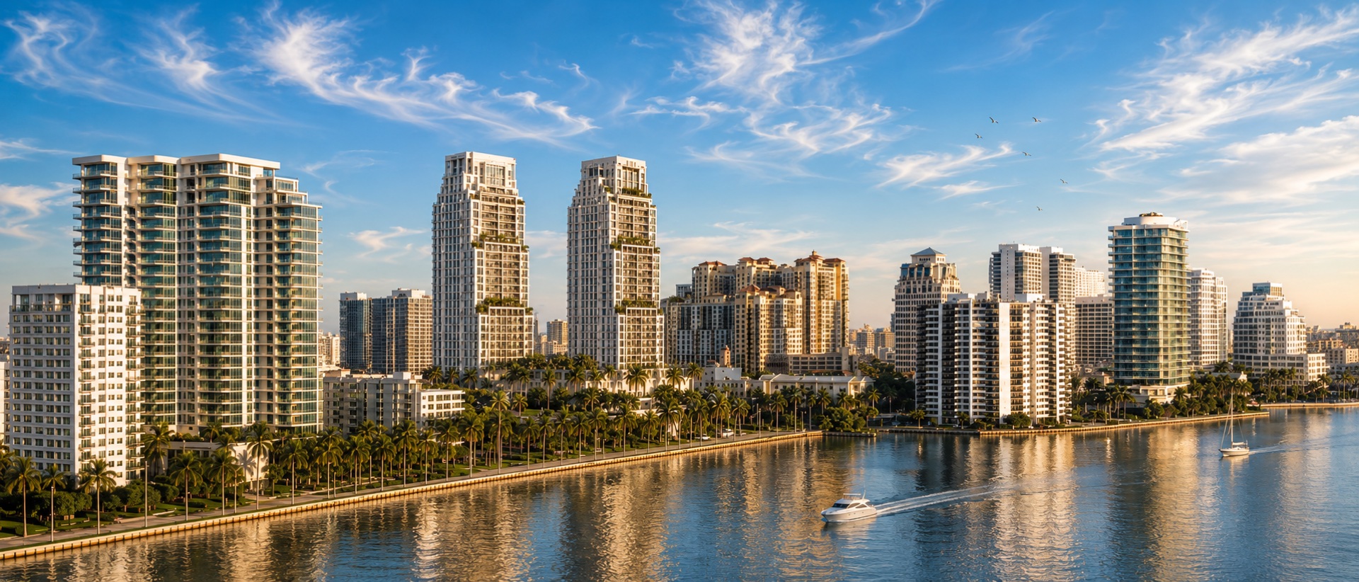 South Flagler waterfront corridor with Palm Beach across the Intracoastal