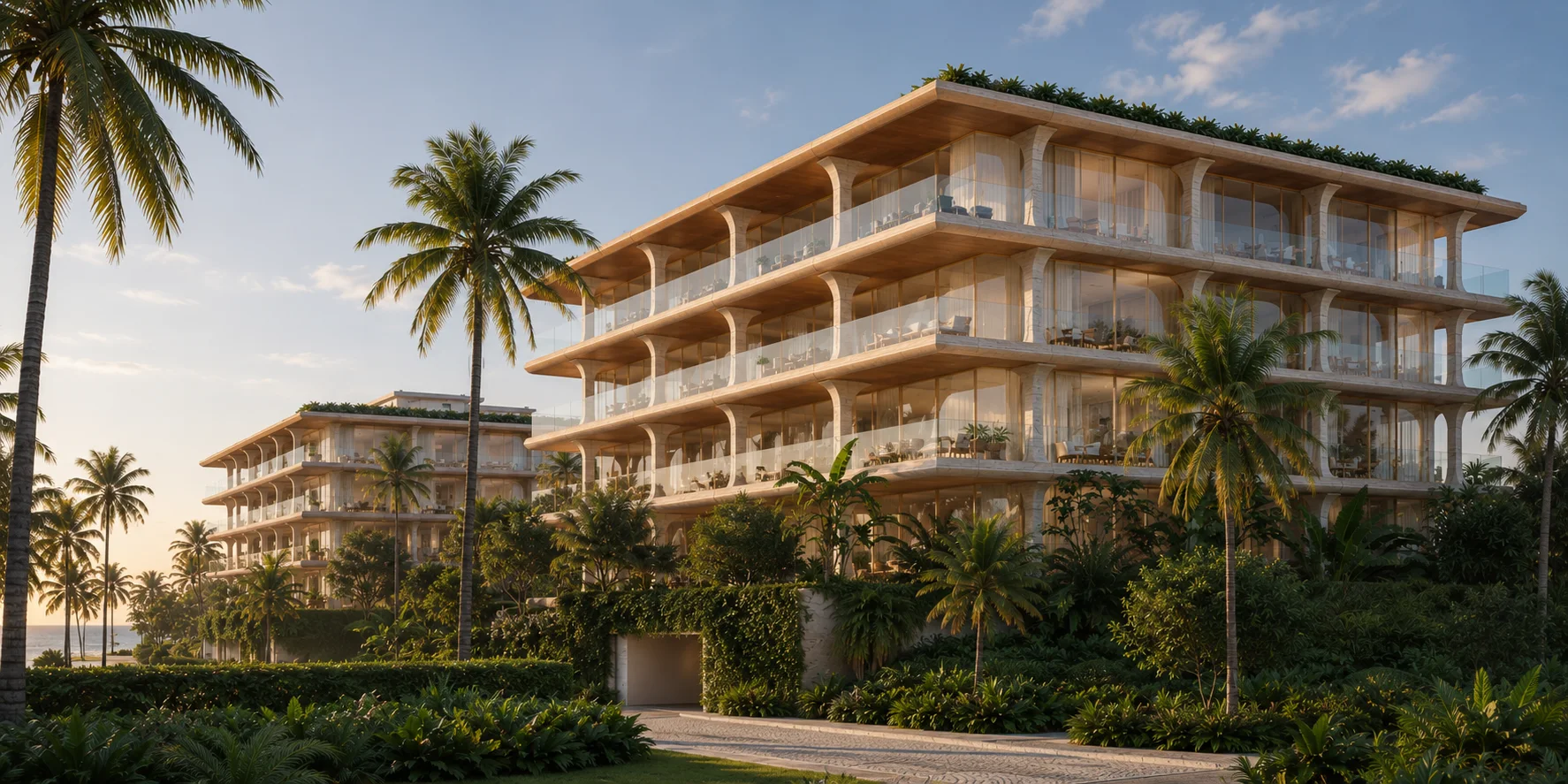 Project rendering of OLIN Palm Beach’s ocean-to-lagoon residential setting